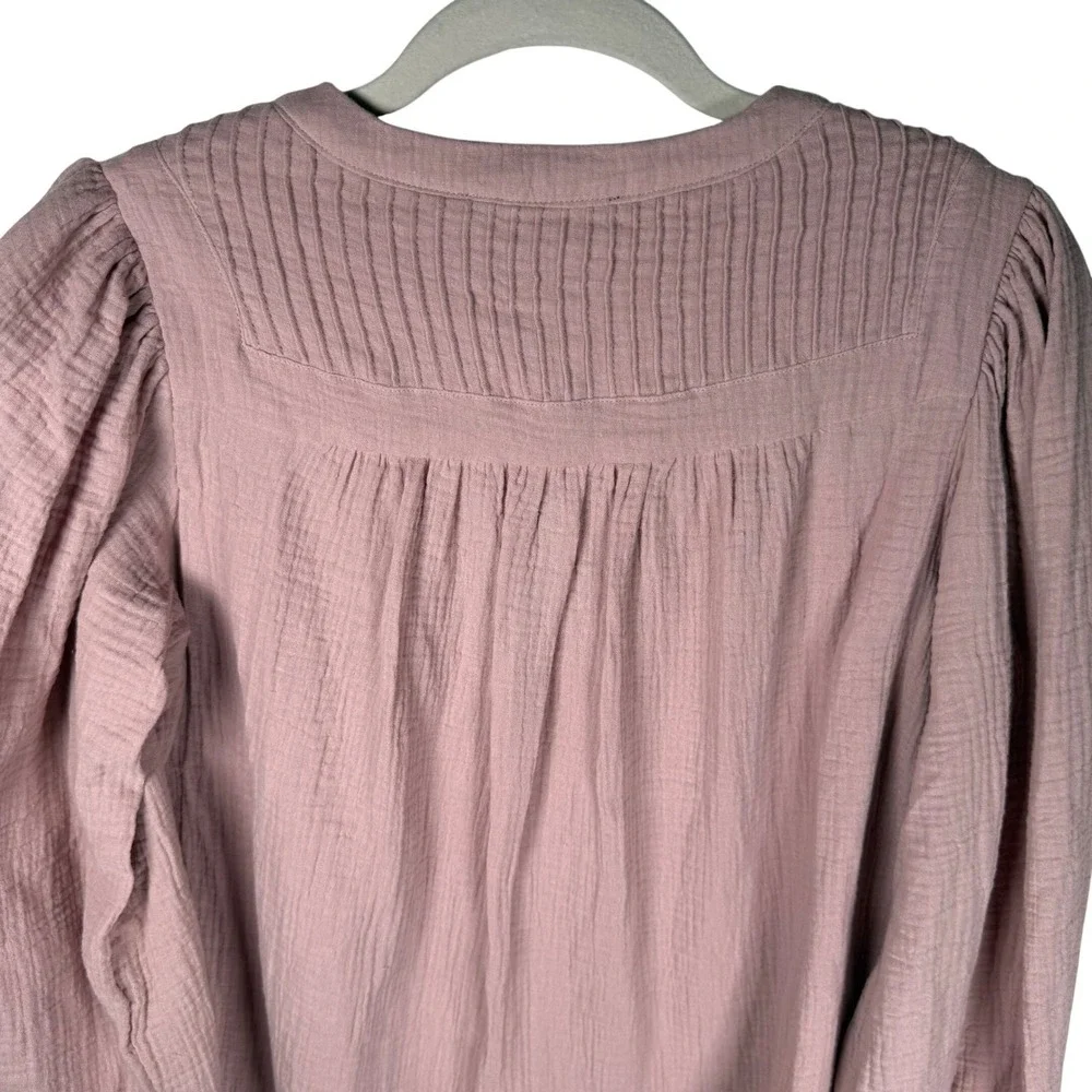 Catherine Malandrino NWT Organic Cotton Gauze Blouse Mauve Pleated Tassel S‎ - Picture 9 of 12